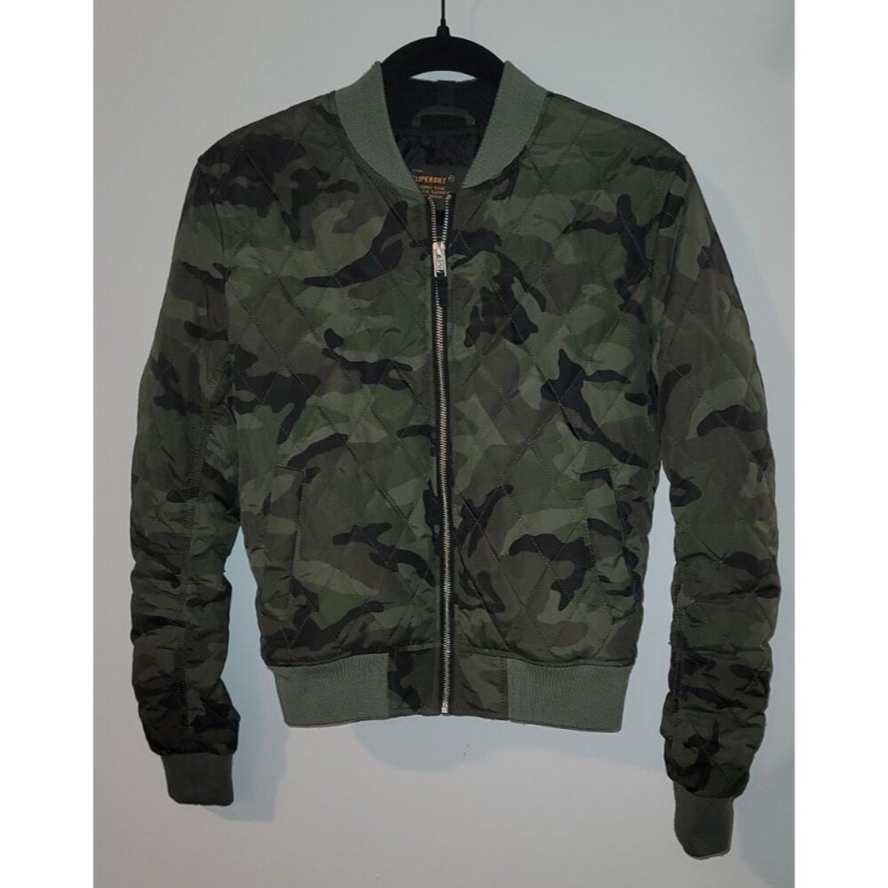 Superdry Men’s Air Corp Camo Quilted Bomber Jacket Sz S Green Military Flight